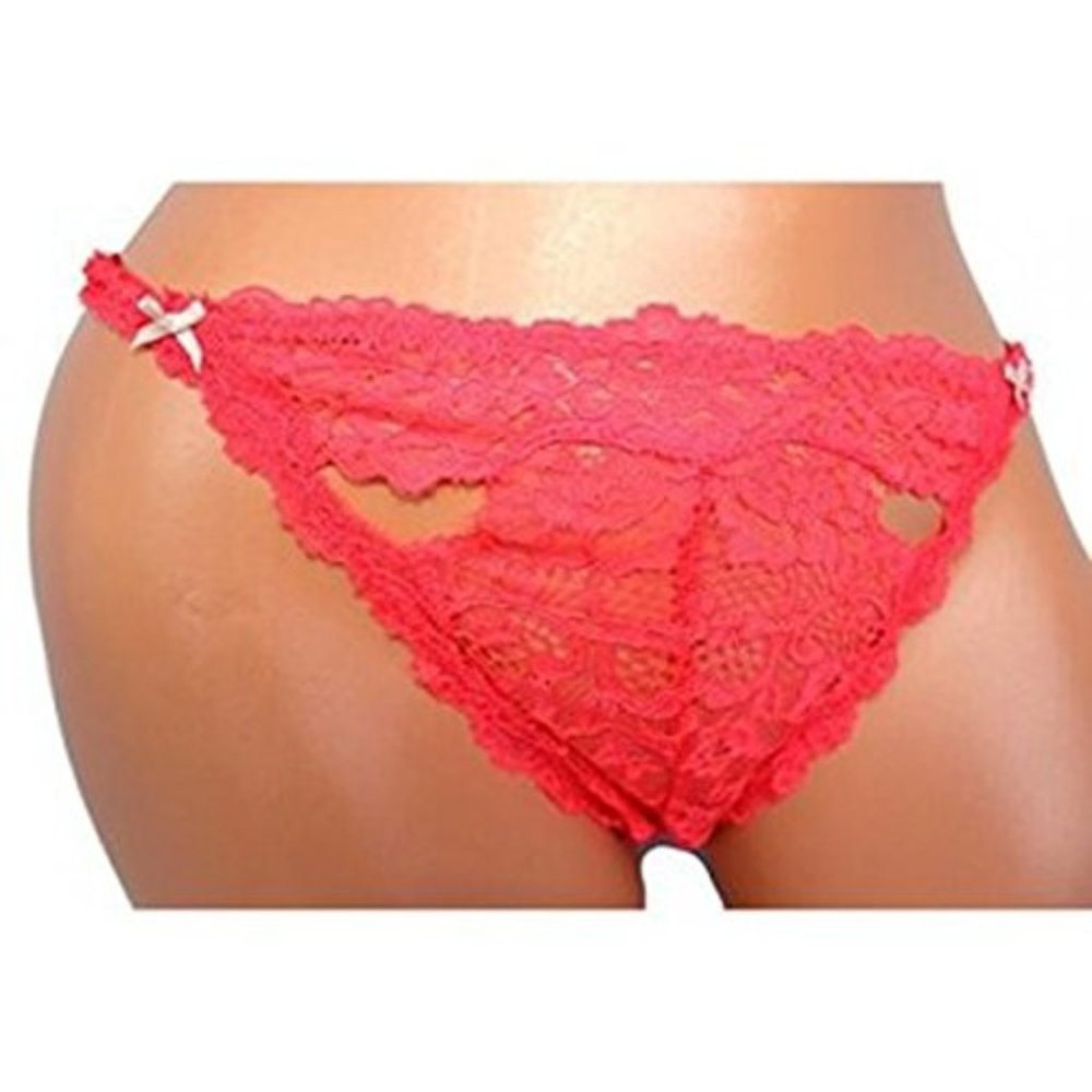 Red Floral Lace Low-Rise String Bikini Panty Small